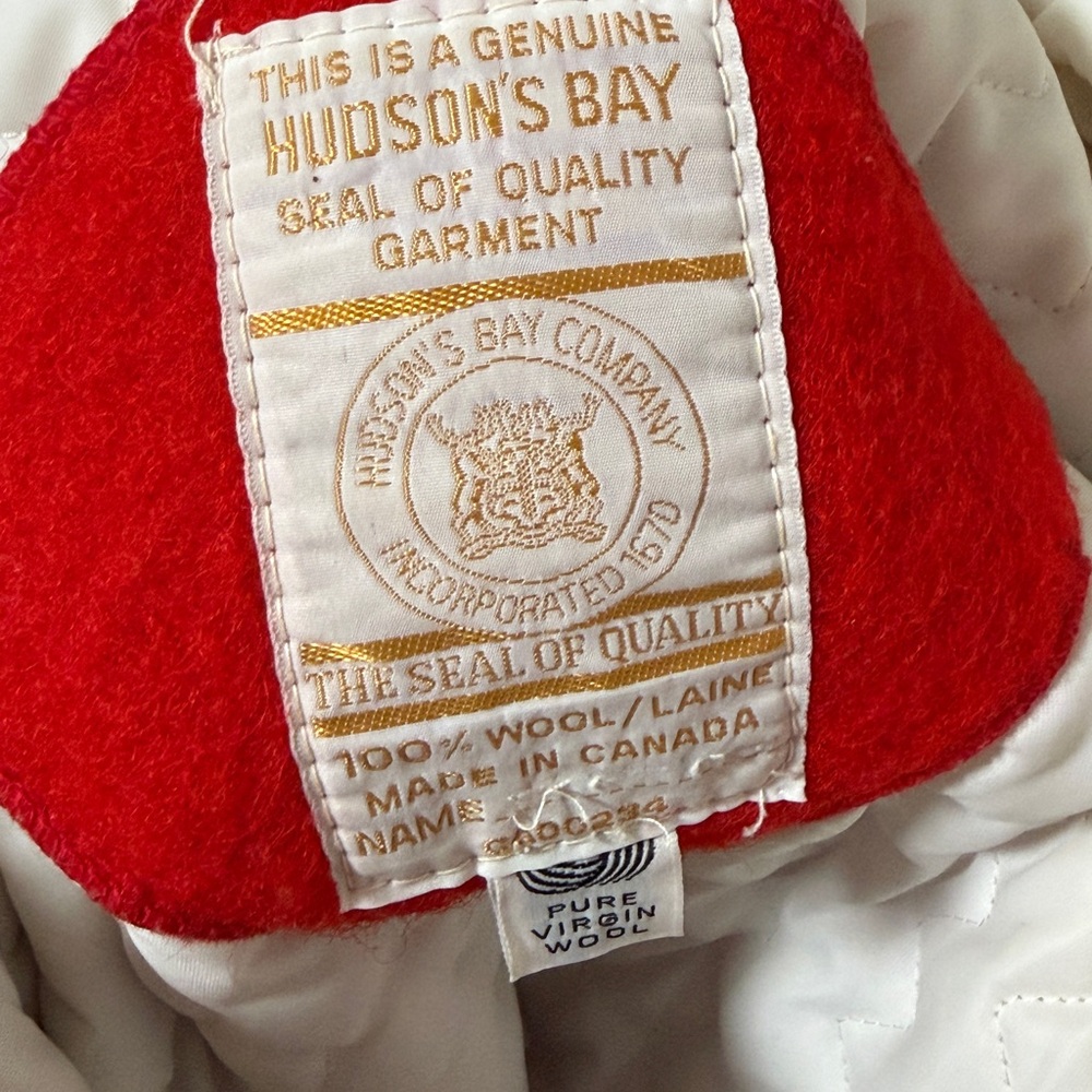 VINTAGE RED HUDSON'S BAY WOOL PARKA WITH FUR LINED HOOD - Picture 3 of 9